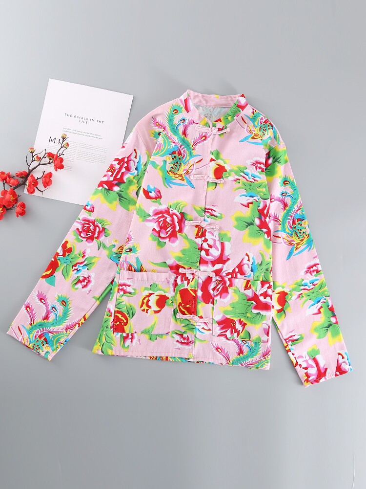 NORTHEAST LARGE FLORAL CLOTH PURE COTTON SPRING AND AUTUMN SUMMER MENS JACKETS LONG-SLEEVED TANG SUIT TOPS FESTIVAL FOLK COSTUME COSTUMES