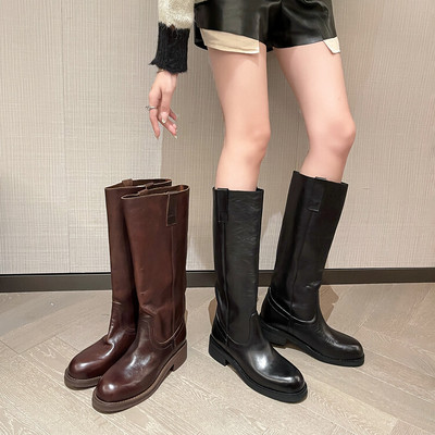 显瘦长筒靴2025秋冬小个不掉筒