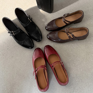复古玛丽珍小皮鞋真皮擦色头层牛皮单鞋配旗袍的鞋子