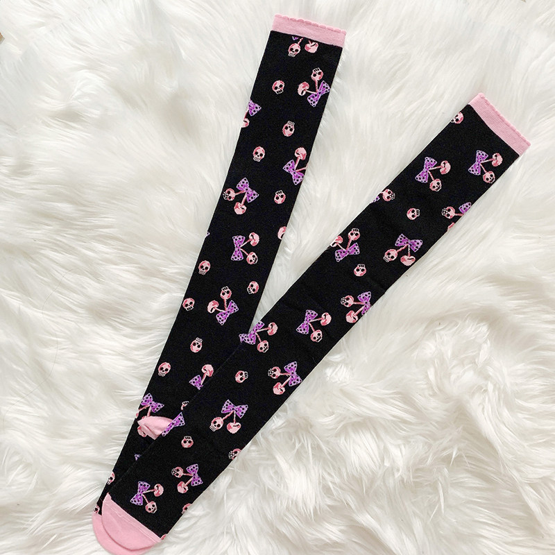 致命樱桃Lolita袜子女春秋过膝袜厚精梳棉袜洛丽塔日系黑甜瘦腿袜,女士内衣/男士内衣/家居服,长筒袜,淘宝优惠券,粉丝福利购,淘宝优惠卷