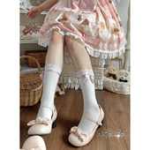 roji doll感Lolita袜子女秋蝴蝶结中筒袜洛丽塔蕾丝花边棉袜甜美