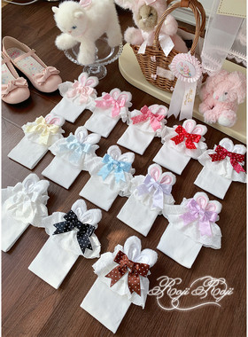 roji原创Lolita蝴蝶结小兔耳袜子女夏jk蝴蝶结洛丽塔蕾丝花边短袜