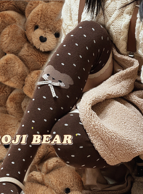 小熊波点蝴蝶结Lolita袜子女秋冬过膝袜厚精梳棉袜洛丽塔日系瘦腿