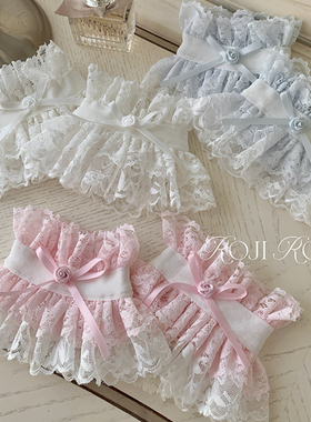 roji原创Lolita玫瑰蕾丝手袖女夏季蝴蝶结洛丽塔可爱大花边甜美