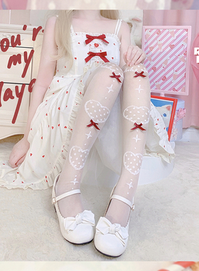 roji原创甜蜜心跳Lolita过膝袜女秋季洛丽塔小腿中筒袜超薄玻璃丝