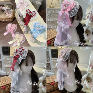 roji原创洛丽塔手作小物花嫁lolita蕾丝花丸头纱蝴蝶结头饰华丽