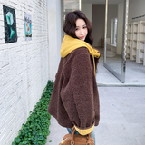 新品撞色连帽摇粒绒外套1501p205控308，女装短外套，2C183