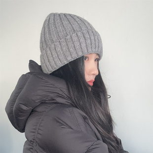 日系纯色简约经典坑条纹毛线帽百搭大头围男女针织保暖瓜皮帽子潮