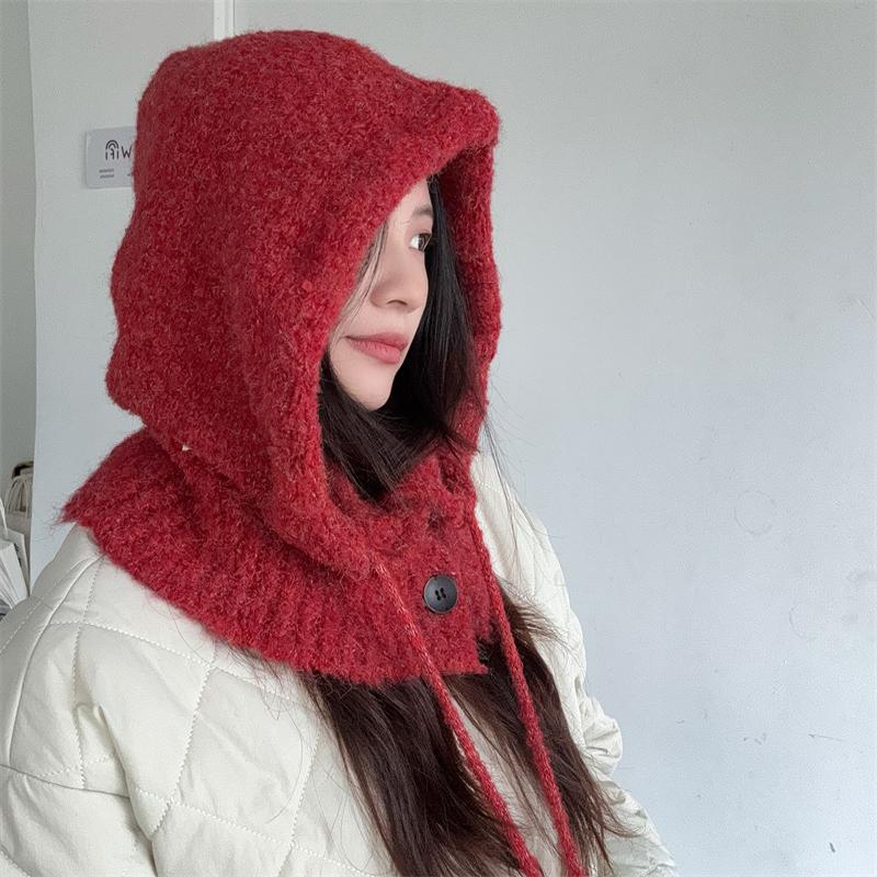 拉法帽~羊毛混纺帽子围脖一体