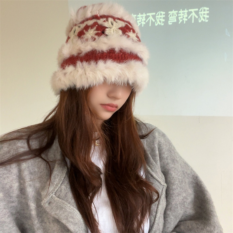 新花色好好看~兔毛针织渔夫帽