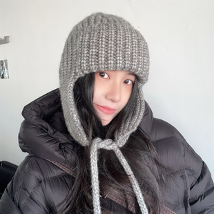 冬季韩国粗毛线保暖护耳帽休闲显脸小百搭针织帽防寒厚实雷锋帽女