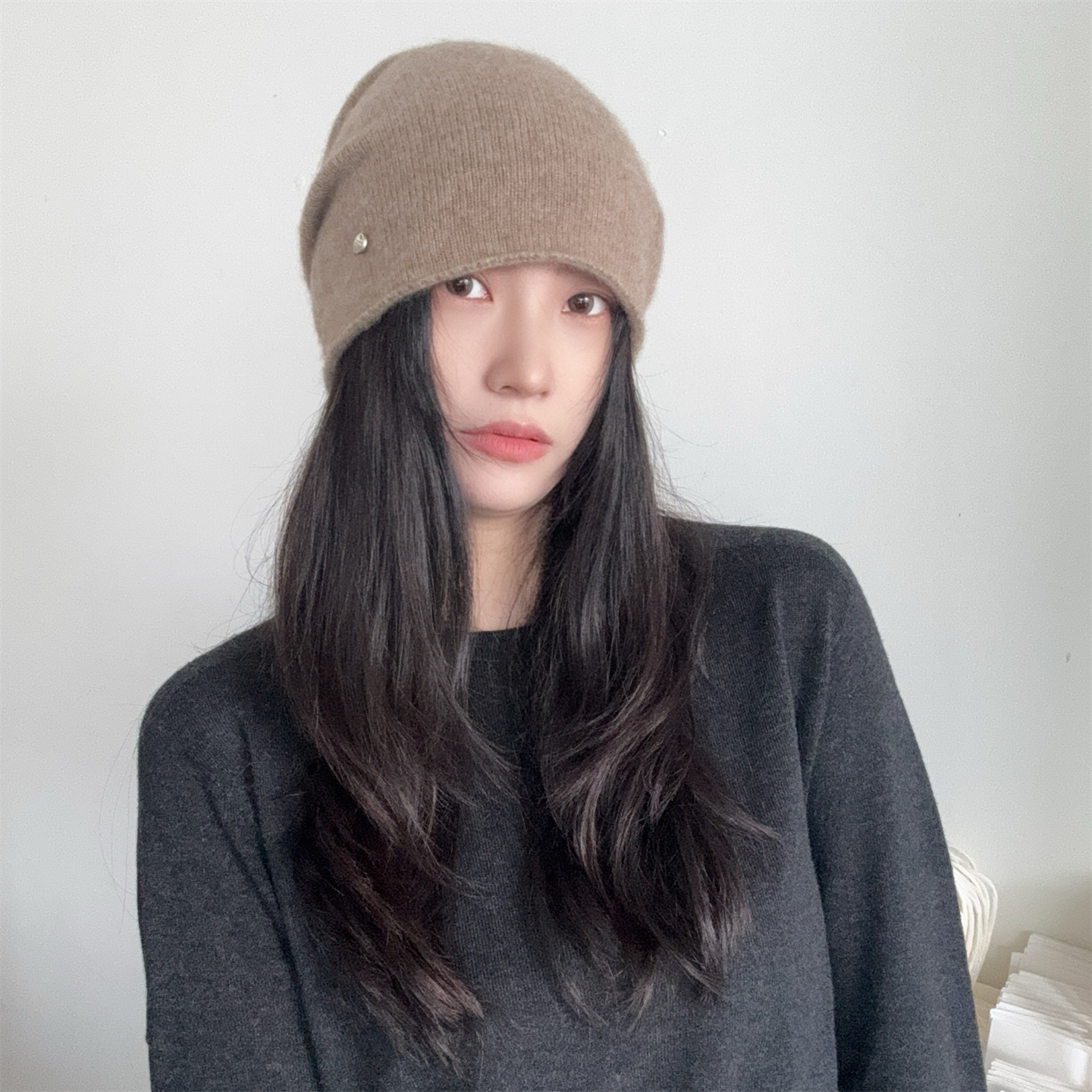 高品质纯色羊毛冷帽女休闲柔软山羊绒帽针织护耳包头保暖帽毛线帽