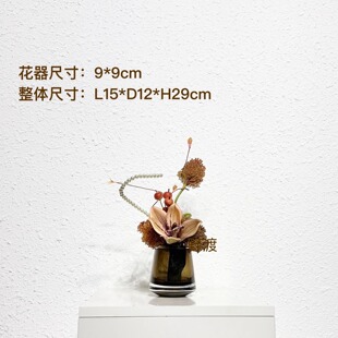 现代中古小盆桌花售楼处酒店洽谈区假花装饰样板间柜仿真花艺摆件