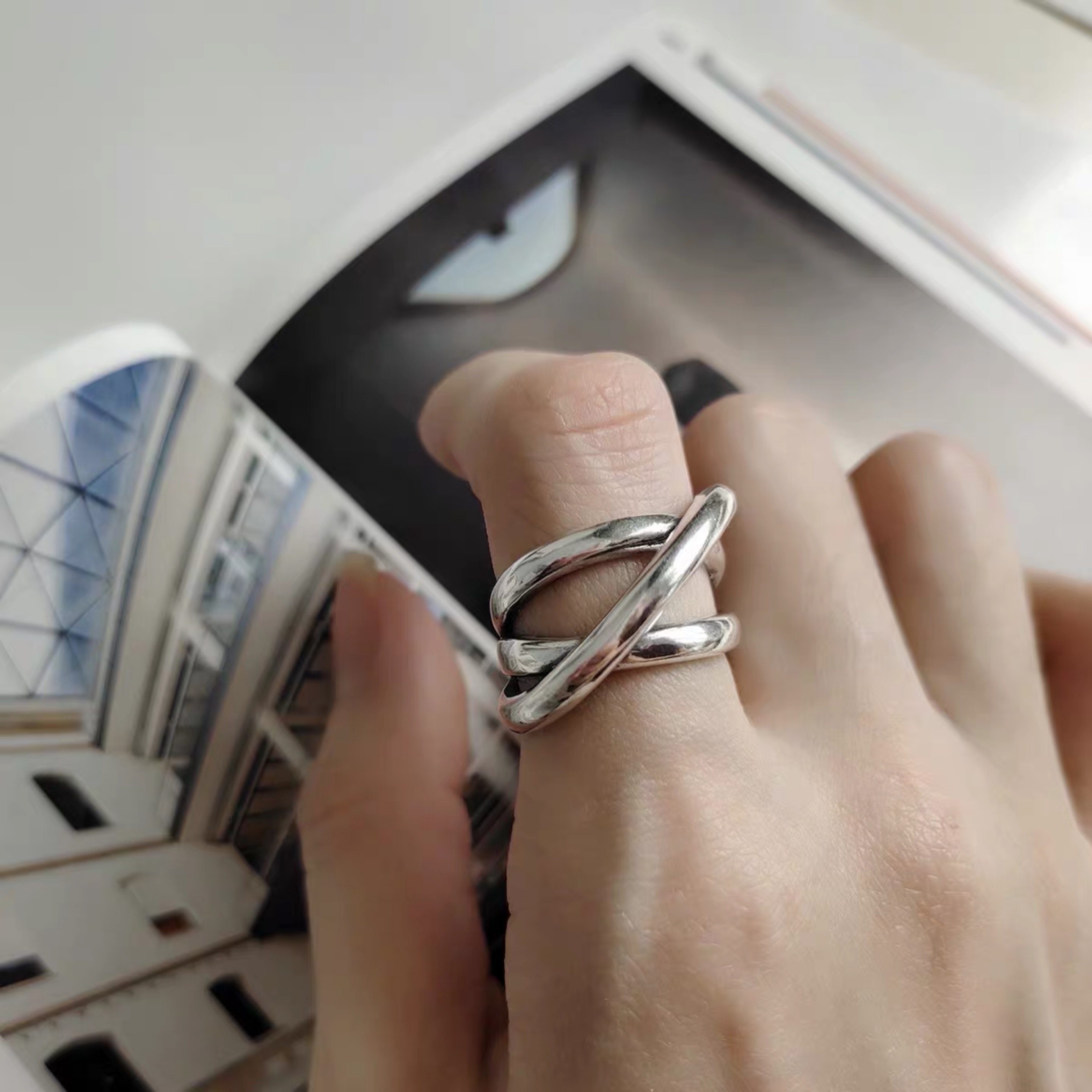 韩版S925纯银定制重工多圈缠绕交叉线条个性复古开口戒指环,饰品/流行首饰/时尚饰品新,银饰戒指,淘宝优惠券,粉丝福利购,淘宝优惠卷