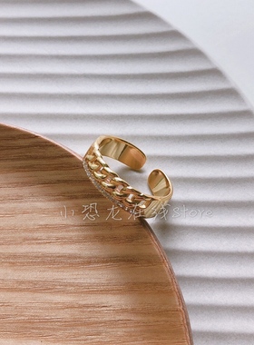 韩版锆石纯银戒指女简约s925银金色链条镶钻精致小众指环开口设计