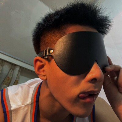 男生眼罩体育生1S可调节皮革眼罩肌肉男0M禁欲系黑色遮光睡眠眼罩