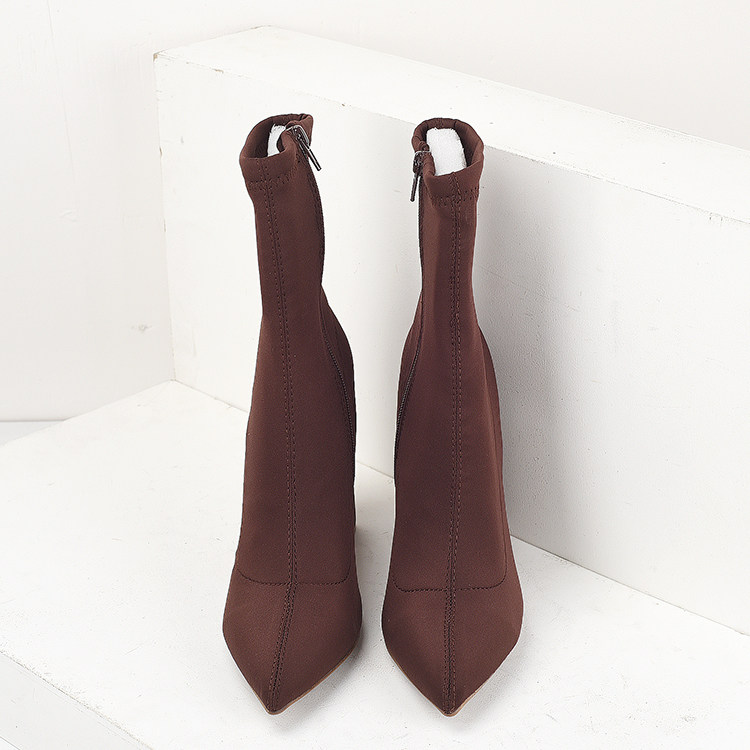 FOREIGN TRADE ORIGINAL SINGLE SKINNY BOOTS BLOCK HEEL BOOTS WOMENS SPRING STRETCH CLOTH SIDE ZIPPER POINTED TOE HIGH HEELS SINGLE BOOTS WOMEN