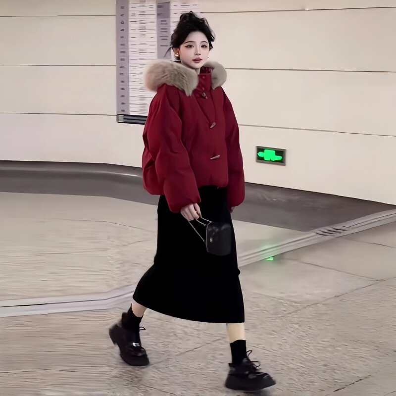 雪莉shirley 白鸭绒红色羽绒服女短款2025新款韩版加厚小个子外套
