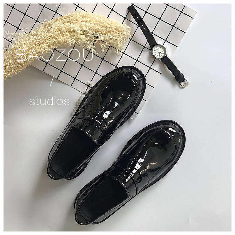 漆皮韩版皮鞋黑色套脚简约百搭