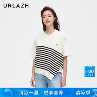 羊绒条纹宽松针织背心女JM3KV03 URLAZH有兰新款