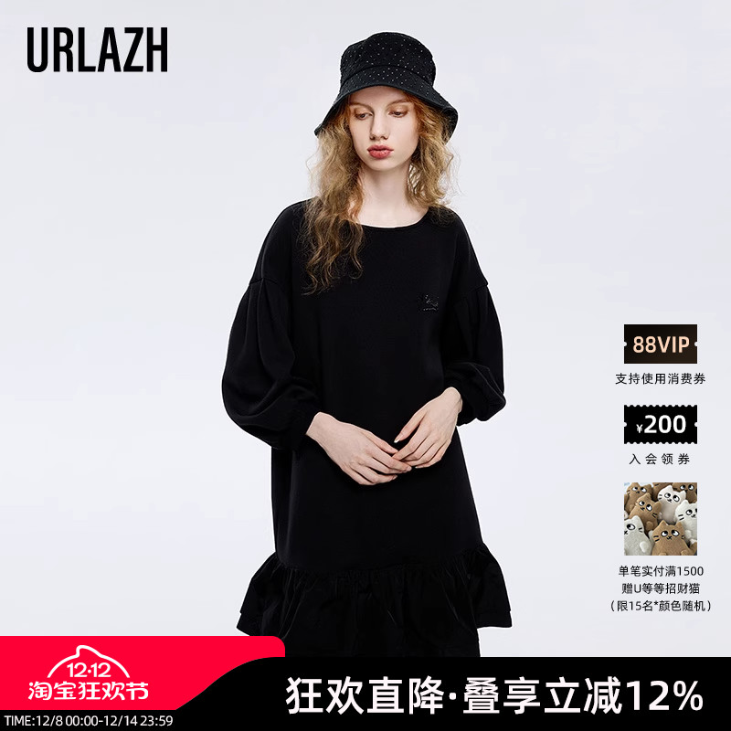 urlazh/有兰复古黑色连衣裙