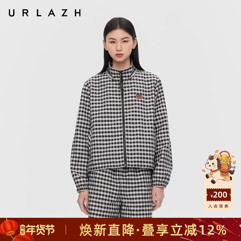 URLAZH有兰春季新款复古怀旧通勤风休闲宽松棋盘格长袖短外套女,女装/女士精品,短外套,淘宝优惠券,粉丝福利购,淘宝优惠卷