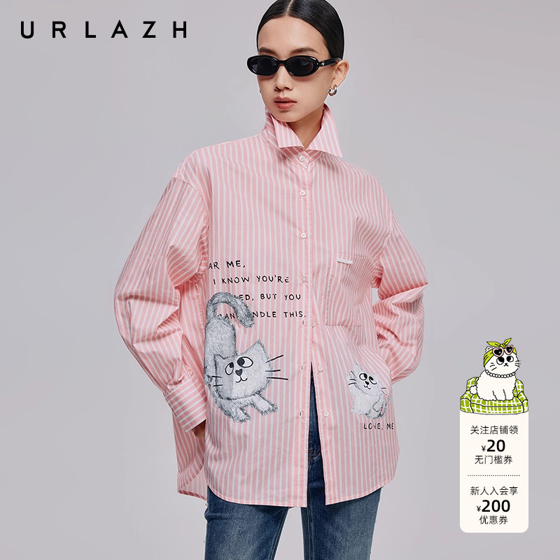 urlazh/有兰减龄猫咪印花衬衫