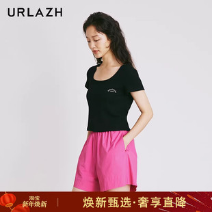 休闲字母印花U型领短袖 URLAZH有兰夏季 修身 简约百搭短款 T恤女 新款