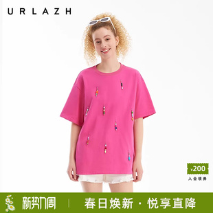 T恤女 洋气糖果粉宽松简约百搭圆领套头短袖 URLAZH有兰夏季 新款