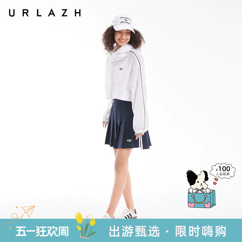 URLAZH有兰夏季新款藏青色少女感休闲百搭运动俏皮减龄百褶短裙女