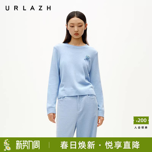羊绒毛衣套衫 URLAZH有兰冬季 粉蓝蝴蝶结圆领宽松短款 简约时尚 新款