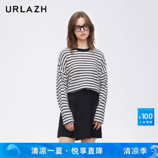 新款 URLAZH有兰春季 复古简约松弛感条纹羊绒慵懒宽松针织毛衣女