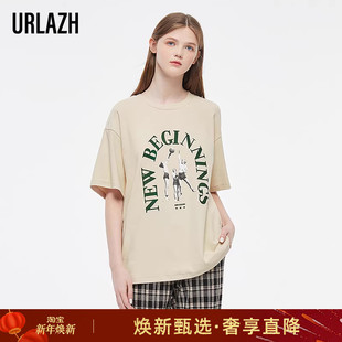 T恤女 复古宽松圆领港风ins休闲上衣短袖 URLAZH有兰夏秋新款 欧美式