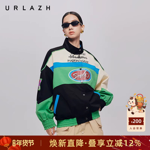 URLAZH有兰秋季新款复古学院风拼色宽松机能风常青藤风衣外套女