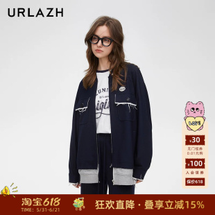 URLAZH有兰春季新款学院风气质时尚简约百搭拼接休闲棒球服外套女
