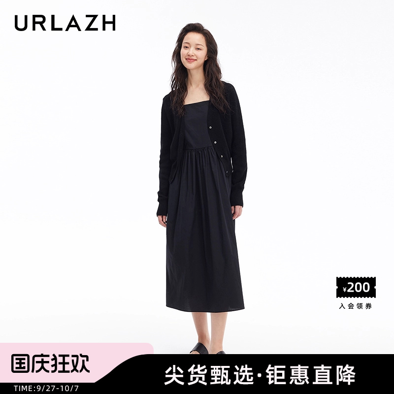 URLAZH有兰黑色复古短款针织开衫