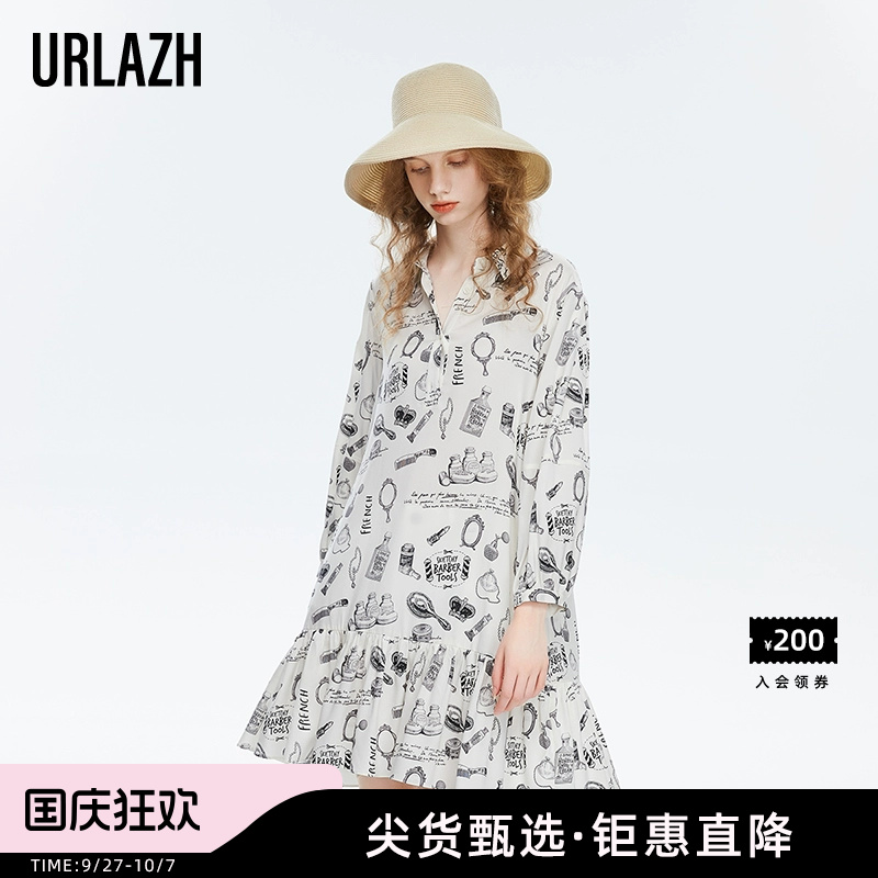 URLAZH/有兰印花长袖连衣裙