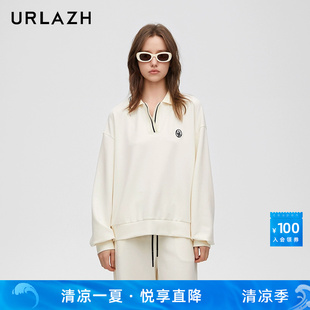 URLAZH有兰春季 卫衣女 新款 复古简约减龄学院风宽松设计感休闲长袖