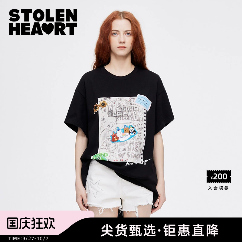 STOLENHEART黑色印花T恤
