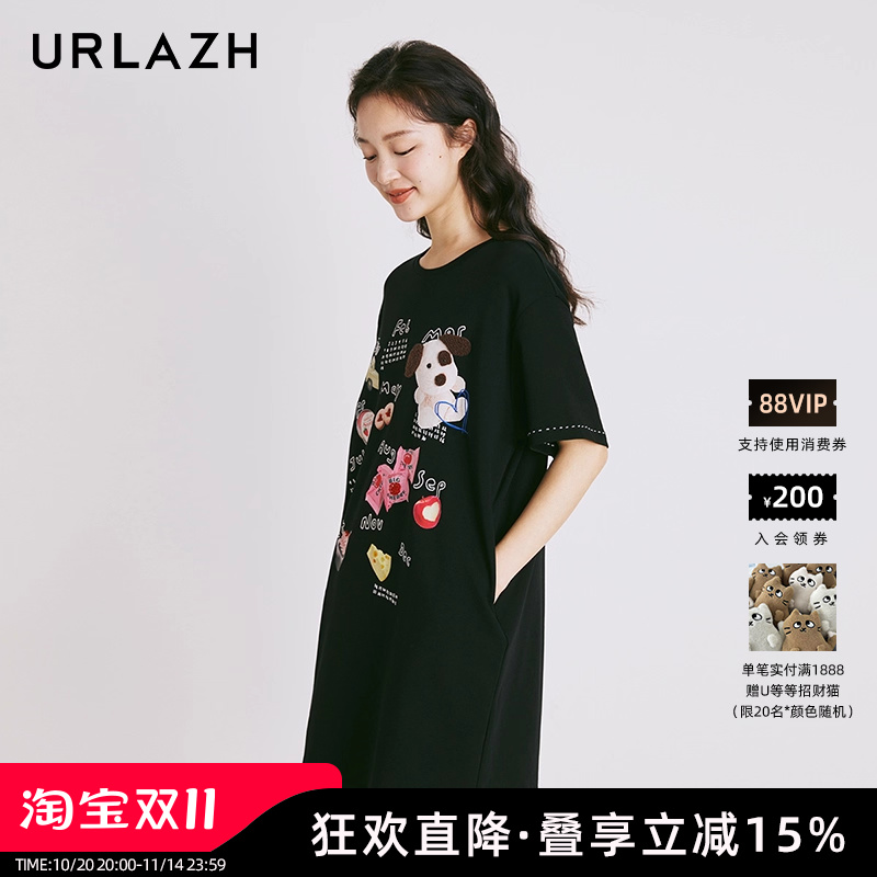 urlazh/有兰黑色涂鸦连衣裙