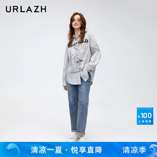 URLAZH有兰春季 女 新款 复古简约休闲水洗宽松直筒百搭街头牛仔裤
