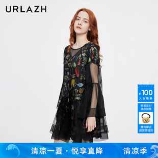 復古百搭洋氣黑色兩件套娃娃裙長袖 連衣裙女 新款 URLAZH有蘭夏季