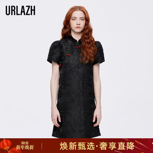 气质短袖 国风复古旗袍小黑裙泡泡袖 连衣裙女 新款 URLAZH有兰夏季