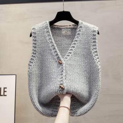 粗针羊毛v领开衫针织马甲女坎肩