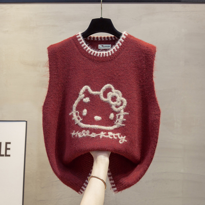 羊毛绣花针织马甲背心毛衣坎肩潮