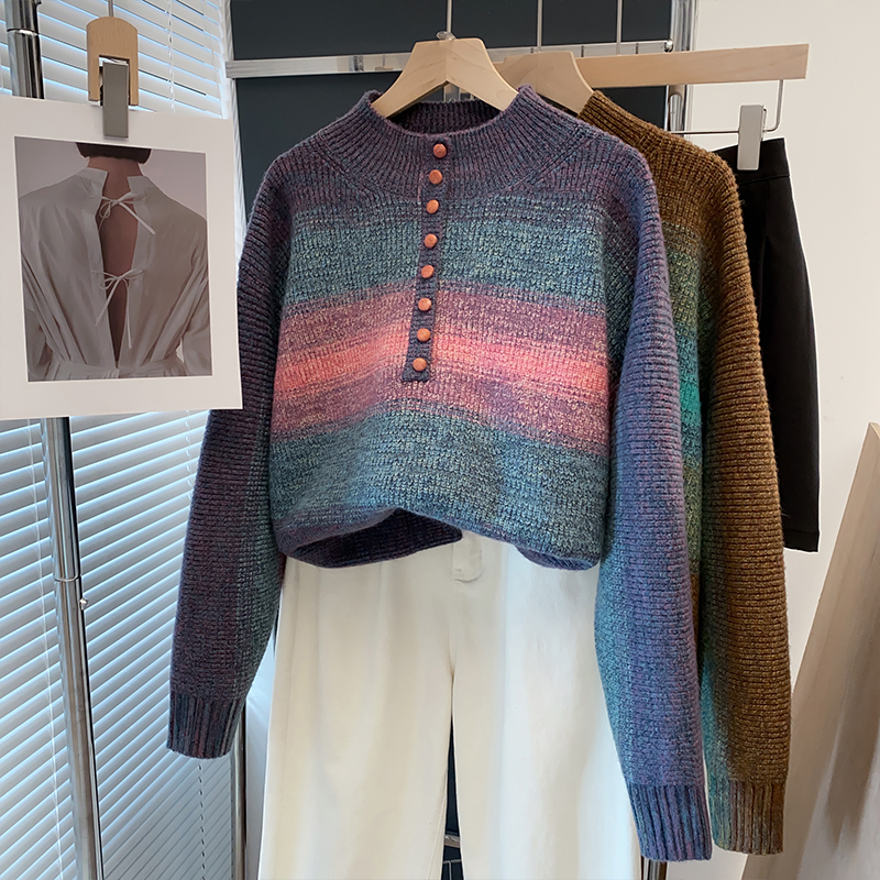 花纱半高领毛衣宽松加厚打底衫潮