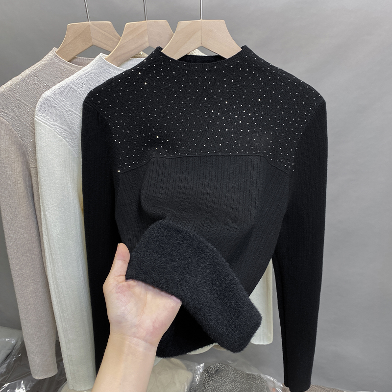 一体绒半高领毛衣女加绒厚打底衫