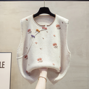 旗袍扣圆领针织马甲背心女2025秋冬新款宽松外穿马夹叠穿毛衣坎肩