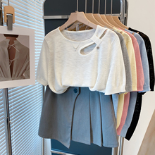 圆领镂空针织衫女2025夏装新款宽松慵懒风外穿上衣薄短袖t恤衫潮