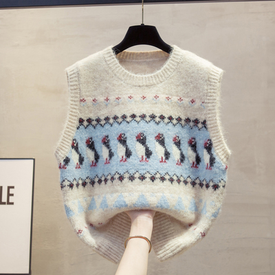 羊毛圆领针织马甲背心女毛衣坎肩